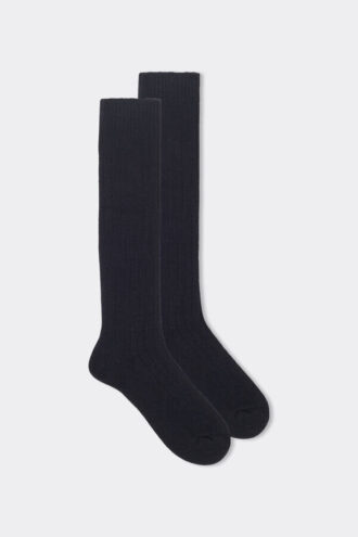 カシミアとウールのロングリブソックス