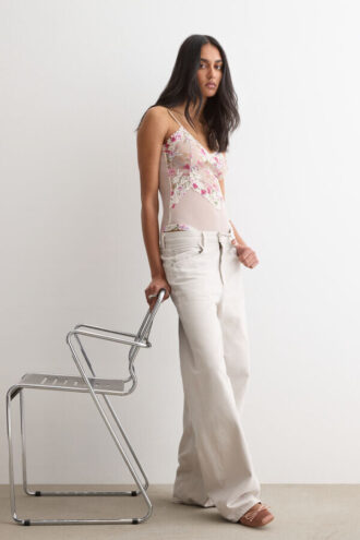 Pretty Flowersプリント チュール＆レース Lace Bodysuit